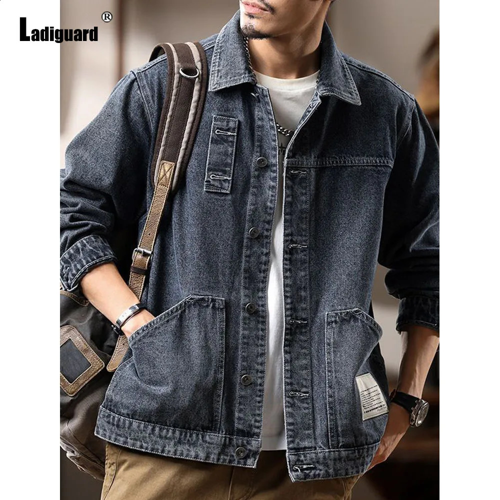 Mens standing pocket Demin casual retro jacket Plus size 7XL mens basic denim Harajuku fashion 240824