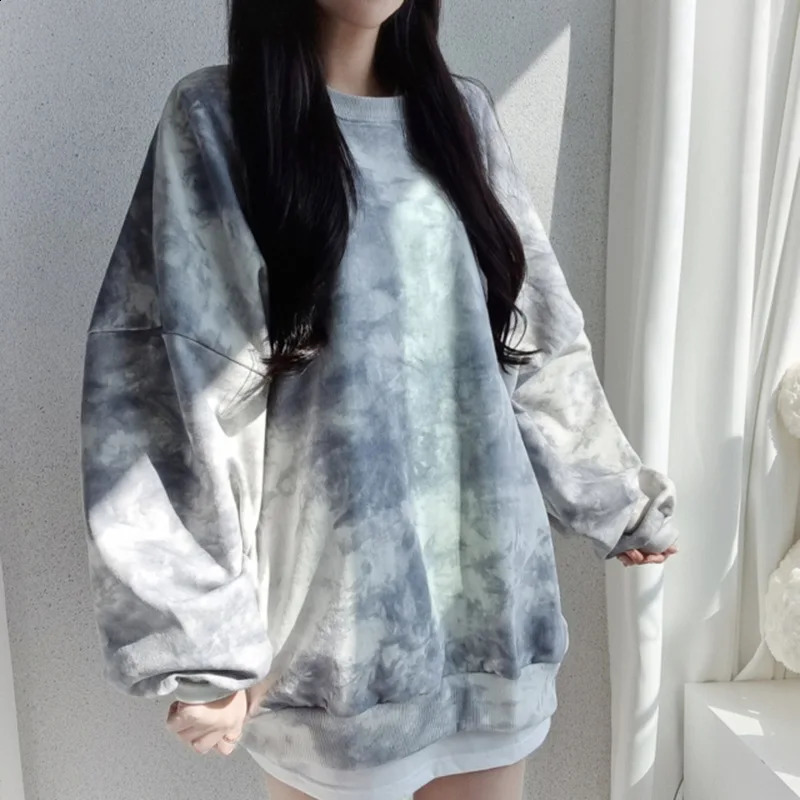 Women Sweatshirt Tie Dye Long Sleeve Hoodie Loose Tops Spring Autumn Cotton Pullovers Casual Female Fashion Streetwear 240824
