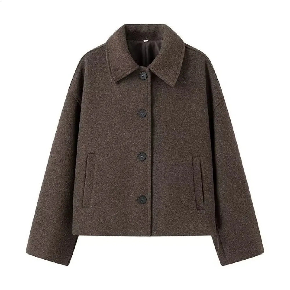 Stylish Womens Twotone Wool Coat for Women 2024 Warm Chic Singlebreasted Pocket Jacket Casual Slimfit Lapel 240824