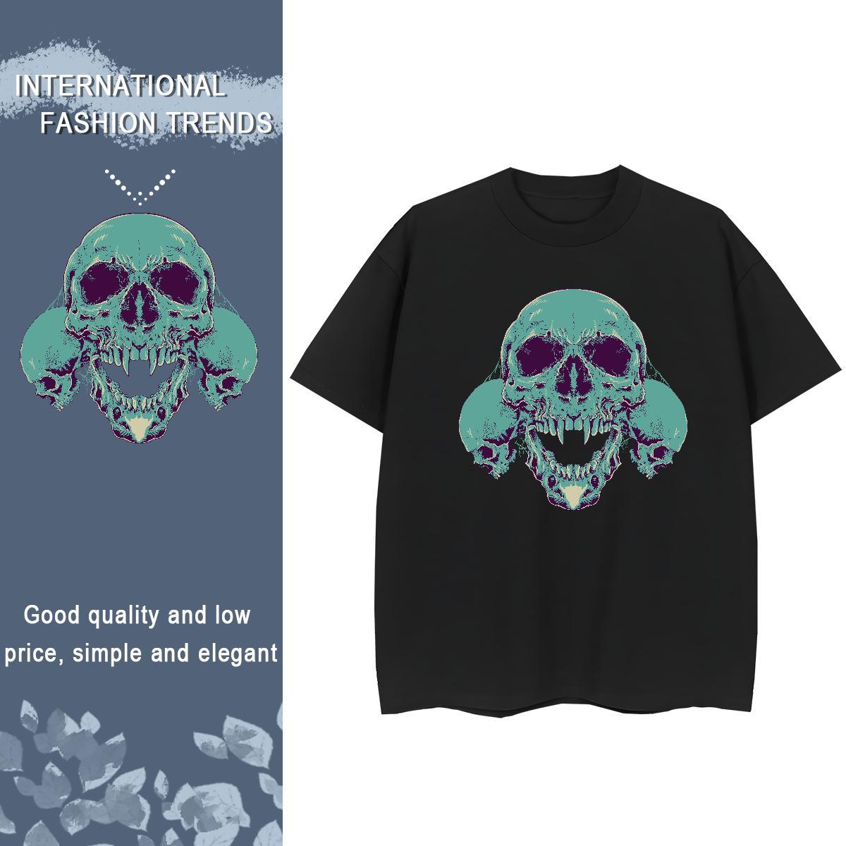 Popular Man T Shirts 230g Pure Cotton skull Home Outdoor Oversized Round Neck Short Sleeve Couples T Shirts New Arrival Tops Tees