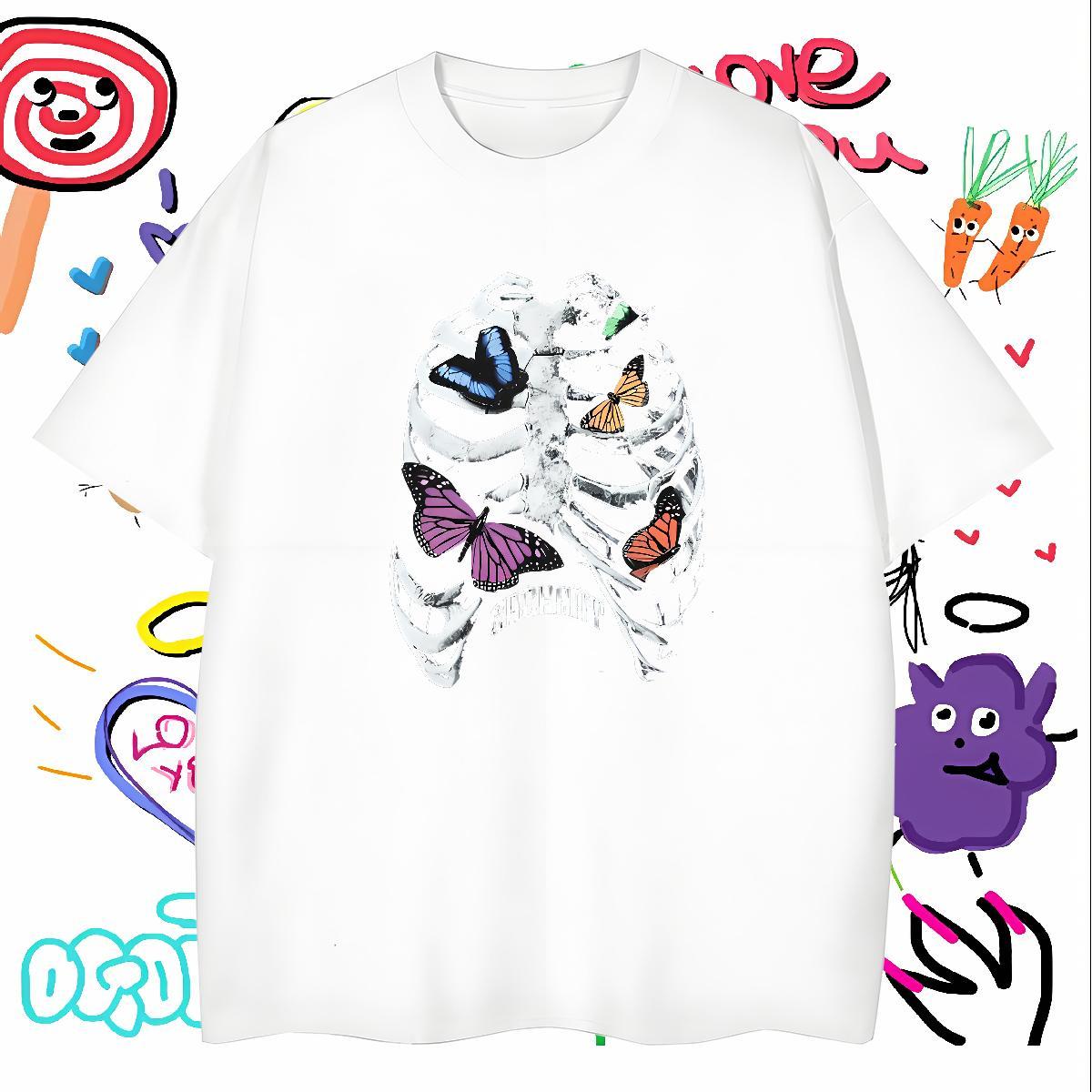 Loose Fit T-Shirts for Men 230g Pure Cotton skull Daily Wear Custom Print Plus Size Crew Neck Breathable Men Tshirts Customized Clothes