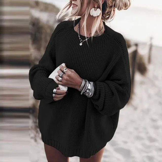 Autumn Winter Sweaters Femme Oversized Fashion Knitwear Mujer Solid Color Loose Bat Sleeves Large Size Sweater Tops 240824
