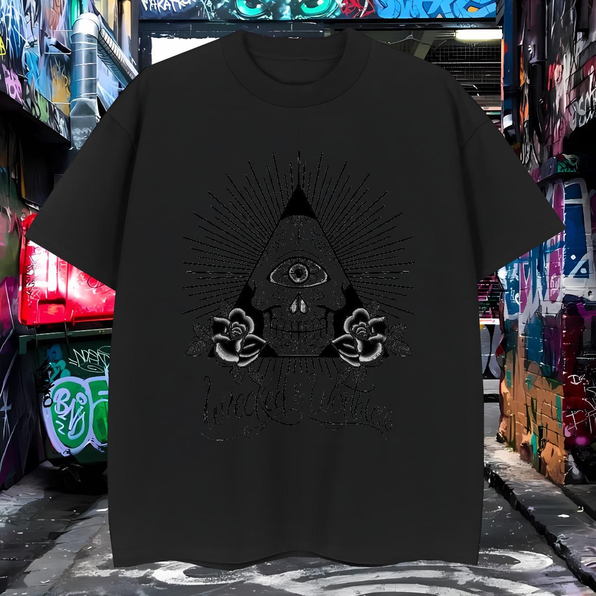 Cool T-Shirts for Men 230g Pure Cotton eye of the devil Sports Casual Plus Size Custom Short Sleeve Soft Men Tops Tees Fashion Wear