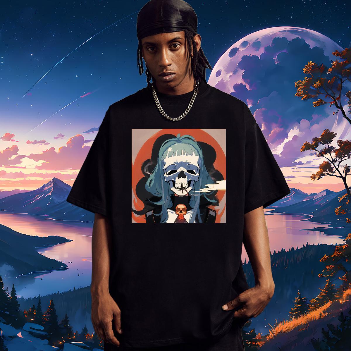 Soft T Shirts Men 230g Cotton skull Casual Oversized 3XL 4XL Breathable Crew Neck Men Tees Classic Tops Tees
