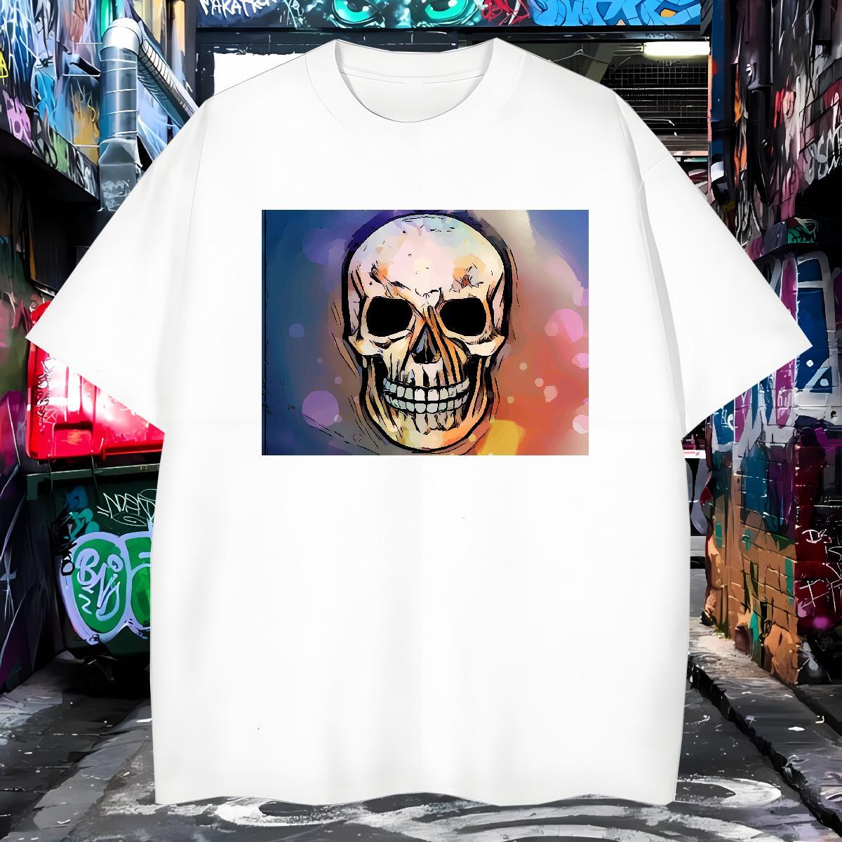 Loose T-Shirts for Men 230g Cotton skull Street Custom Big Size O Neck Short Sleeves Couples T Shirts 2024 DIY Tshirts