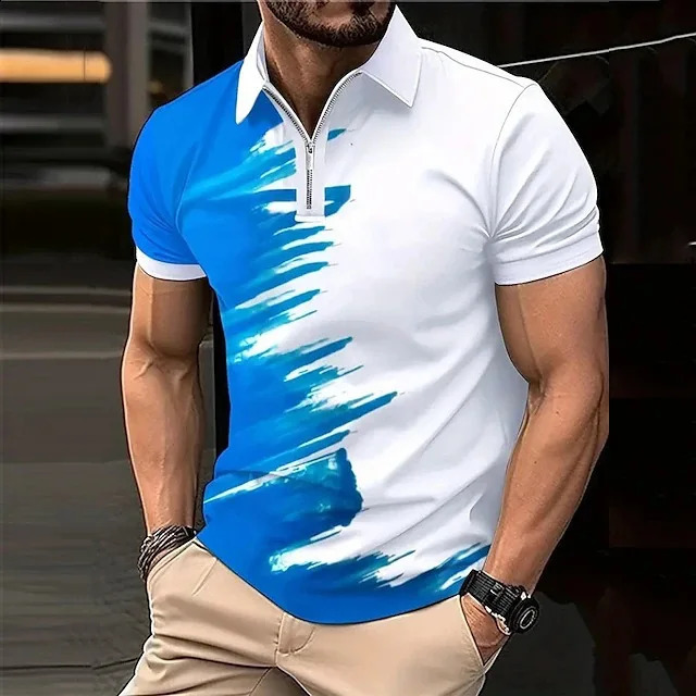 Summer 3D Printed Short sleeved Mens Polo Shirt Business Casual Loose T-shirt Zipper Shirt Quick 240824