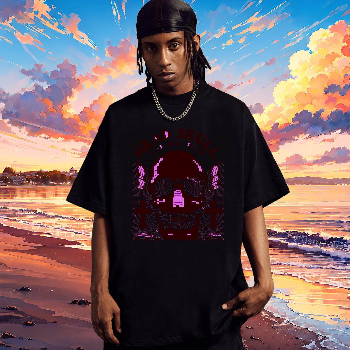 Wholesale T shirt 230g Pure Cotton skull Daily Wear Anime Breathable Short Sleeve Mens Tshirts Fashion Tops Shirt