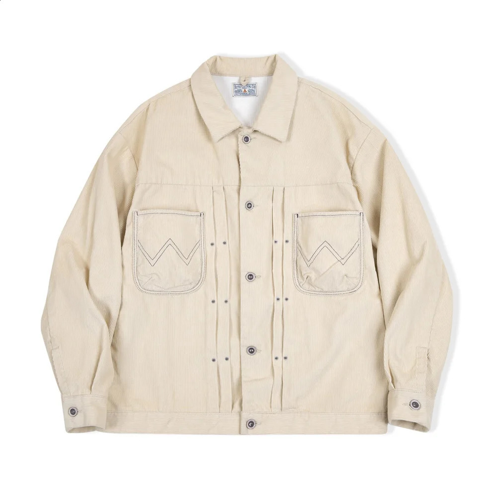 Maden Vintage Corduroy Jackets 100% Cotton Pocket Jacket Mens Flaxen Outerwear Solid Color Amekaji Workwear Autumn 240824