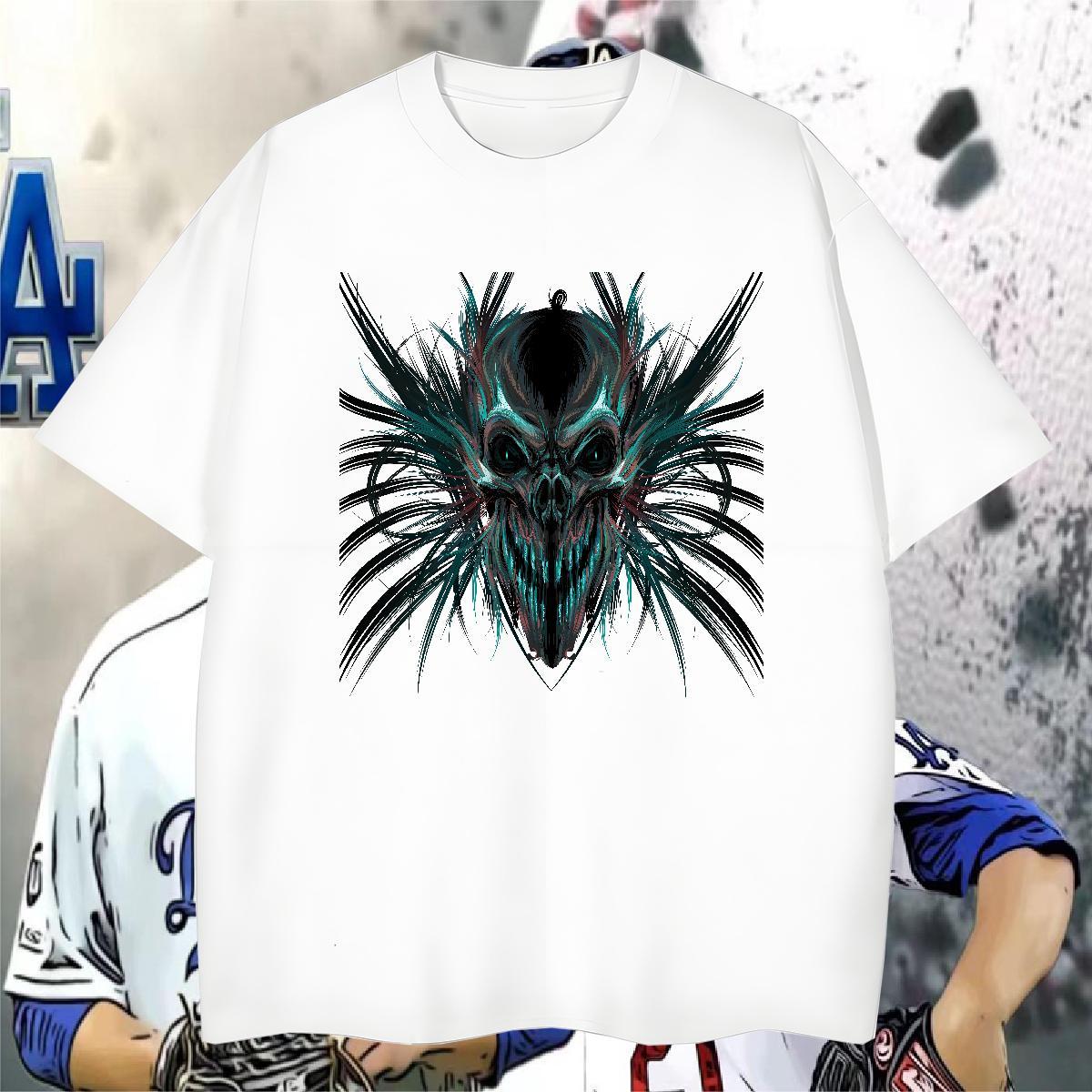 Unisex Mens T Shirts 230g Cotton skull Street Wear Graphic Breathable Short Sleeve Men Clothes T-Shirt Casual New Tshirts