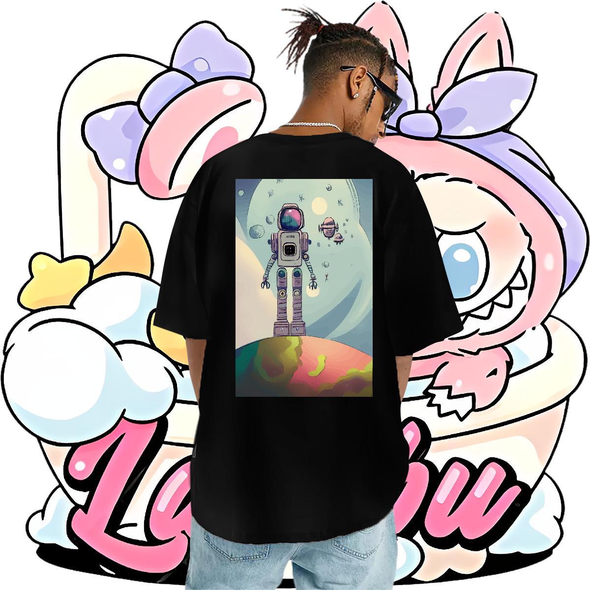 Popular T-Shirts for Men 100% Cotton 230g robot High Street Hip Hop Custom Cartoon Breathable Short Sleeve Tshirts 2024 Wear