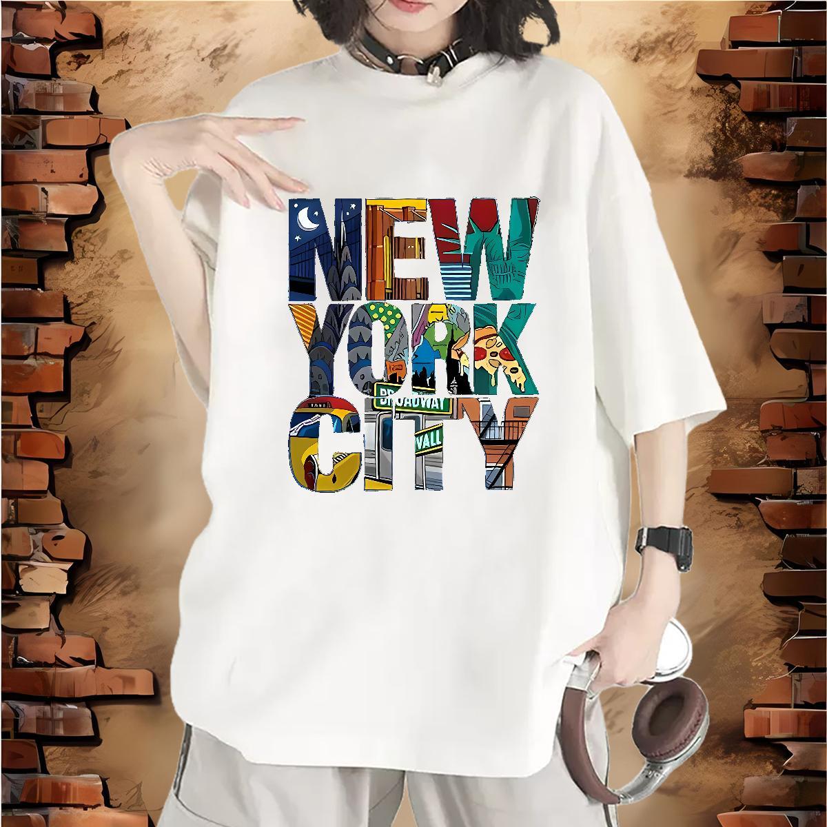 Popular Woman Tshirt 230g 100% Cotton New York Summer Casual Woman T Shirts Breathable Soft Black Oversized Tees