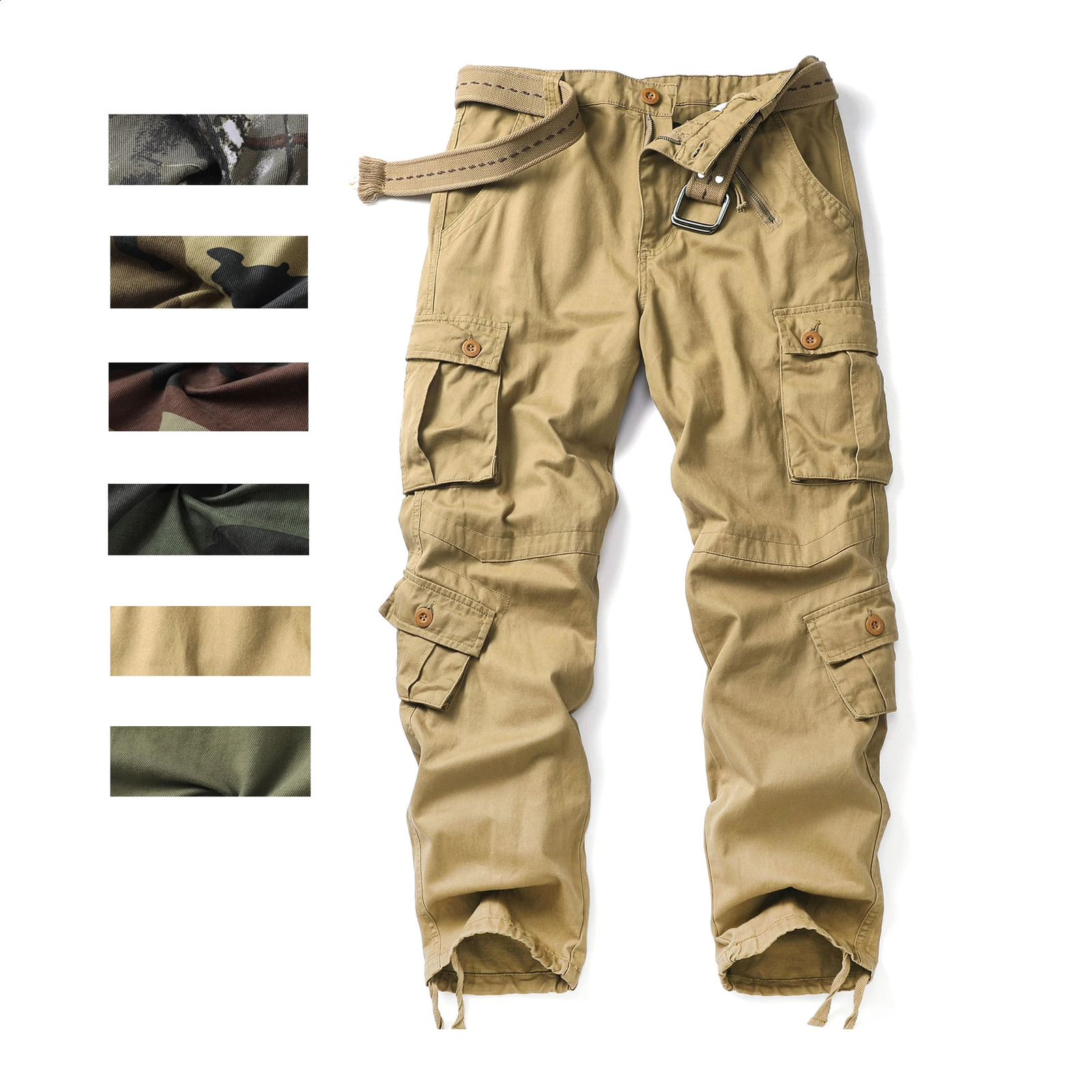 AKARMY Mens Wild Cargo Pants Camo Pants Cotton Casual Work Hiking Pants with 8 PocketsNo Belt 240824