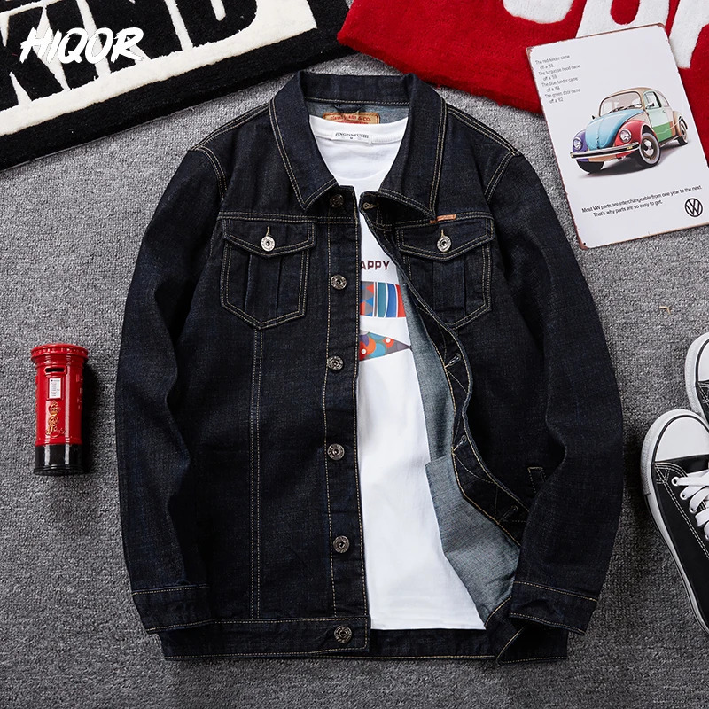 HIQOR oversized denim jacket mens 8XL fashion bomber pure cotton long sleeved 240824