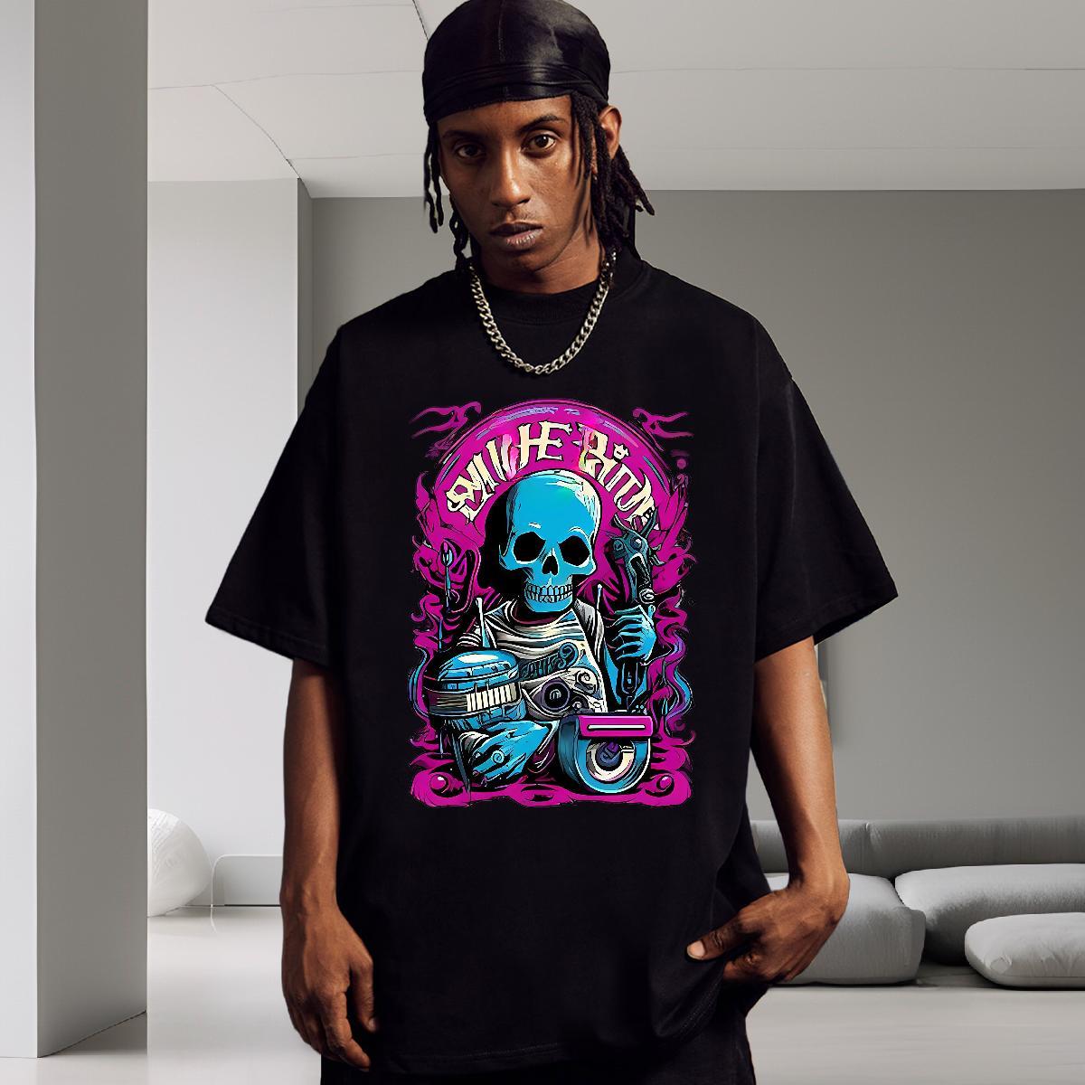 Comfortable Men T Shirts 230g Cotton skull Summer Casual Oversized Breathable Short Sleeve Couples T Shirts Wholesale Polos