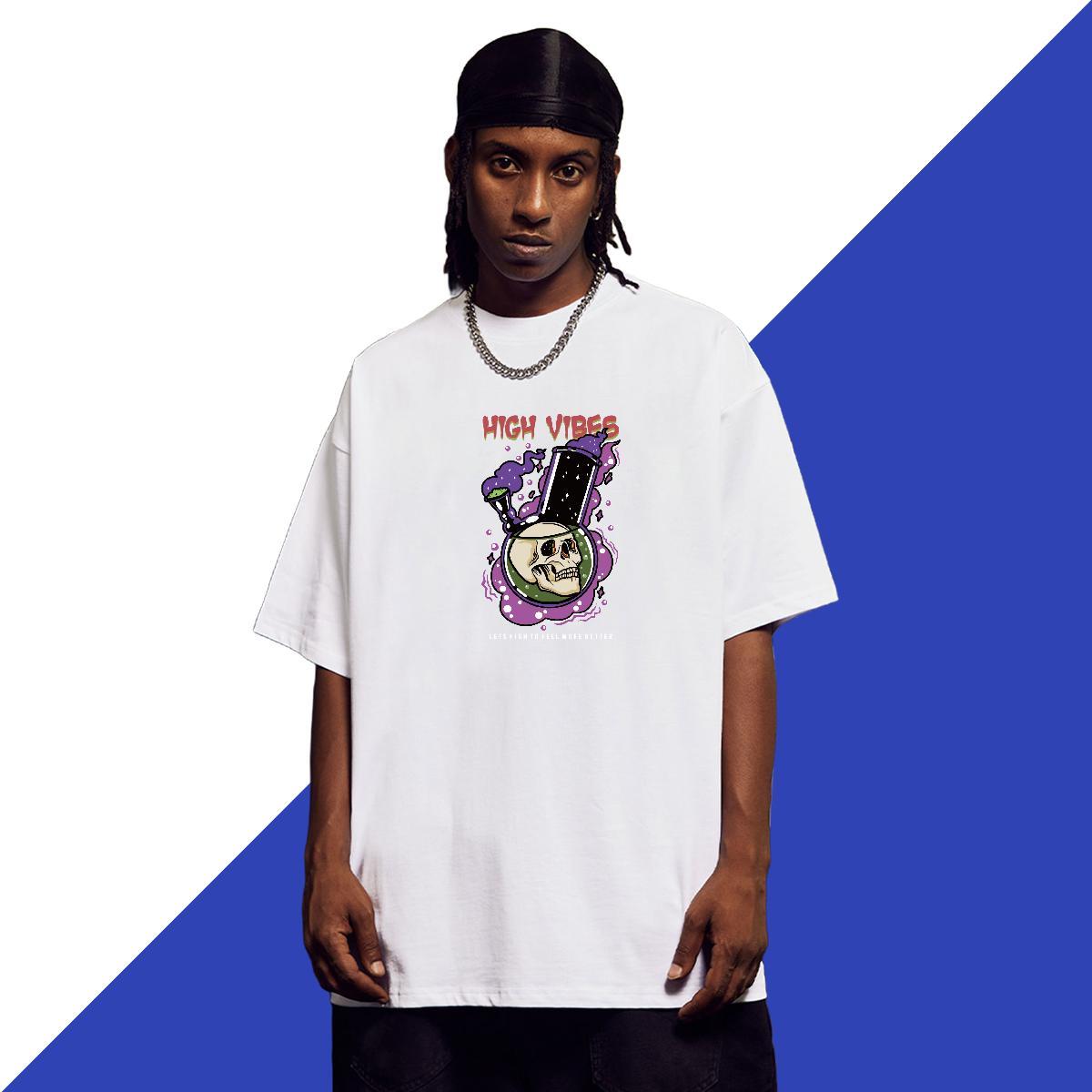Unisex Man T Shirts 230g Cotton skull High Street Hip Hop Black Oversized Short Sleeve Soft Couples T Shirts Casual New Clothes