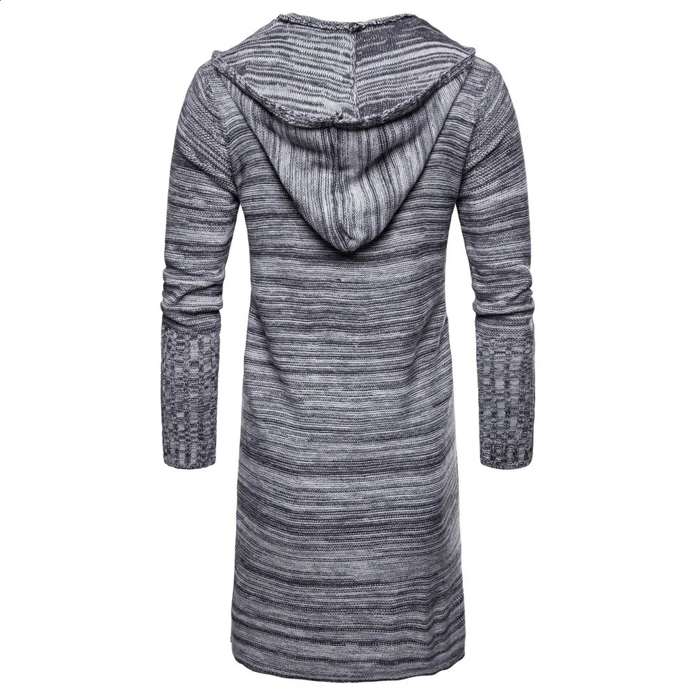 Autumn winter men fashion knitted long cardigan hooded sweater male casual hip hop jumpers long cardigan sueter hombre 240824