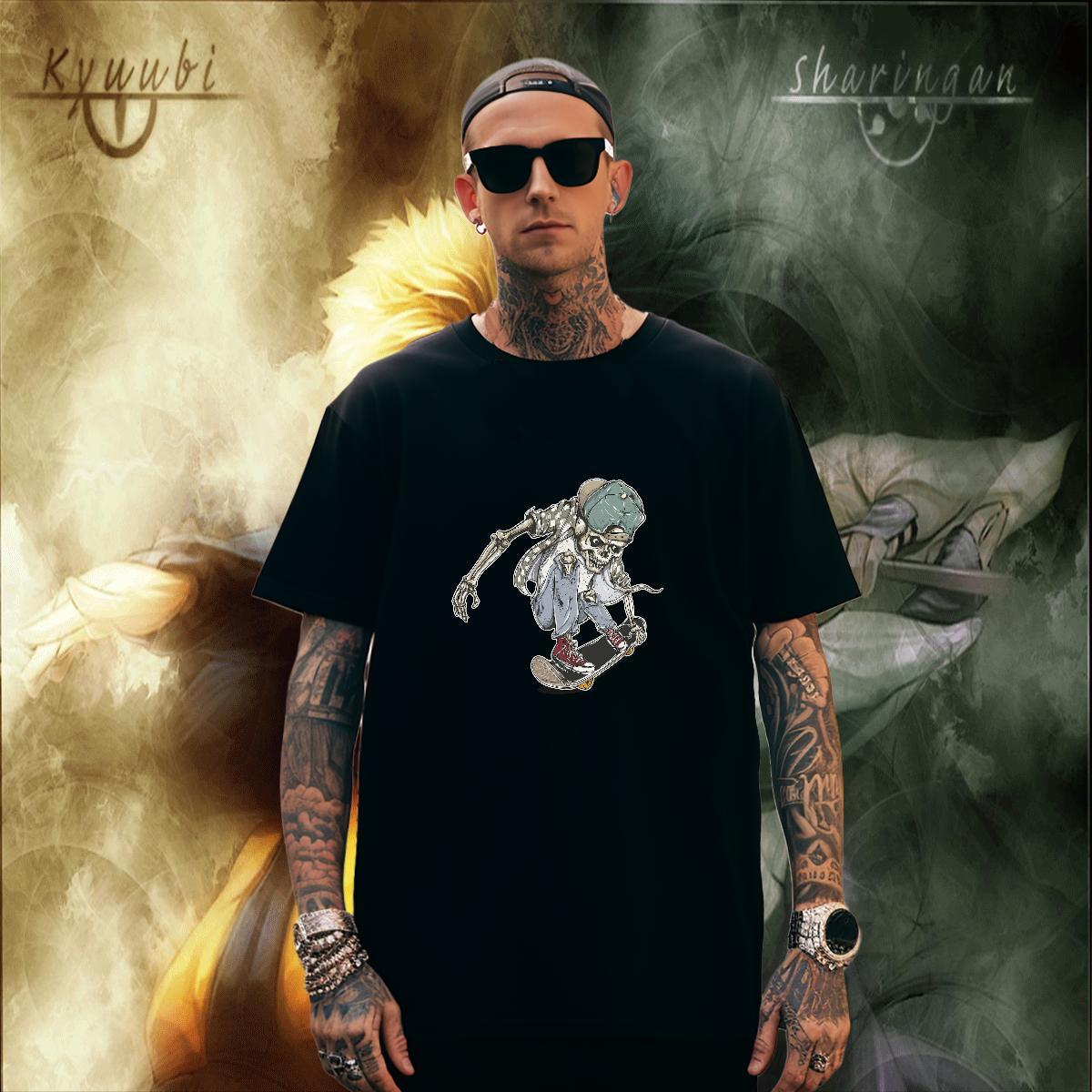 Free Shipping Man T Shirts 230g 100% Cotton skull Casual Beach Custom Big Size Crew Neck Men Tees 2024 Summer Tees Shirts