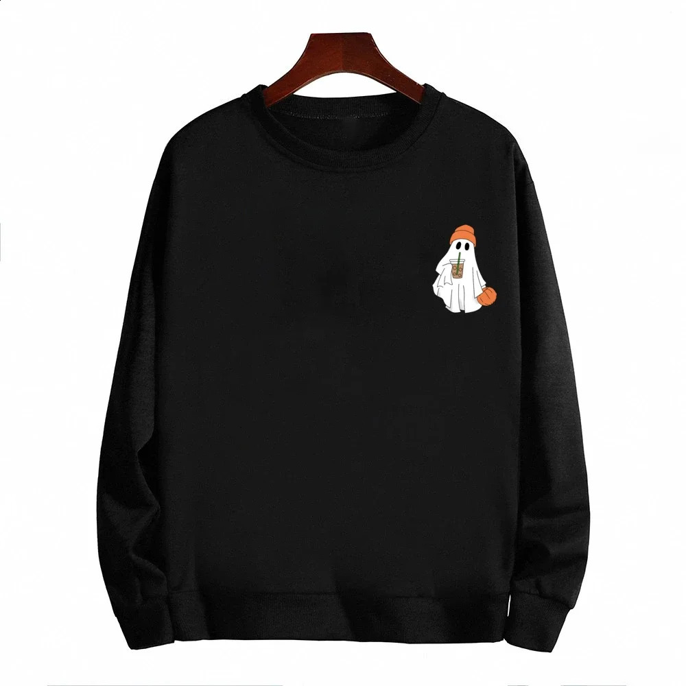 Ice Coffee Women Graphic Sweatshirts Halloween Cute Ghost Little Ghost Ice Coffee Loose Sweatshirts Fashion Y2K Clothes 240824
