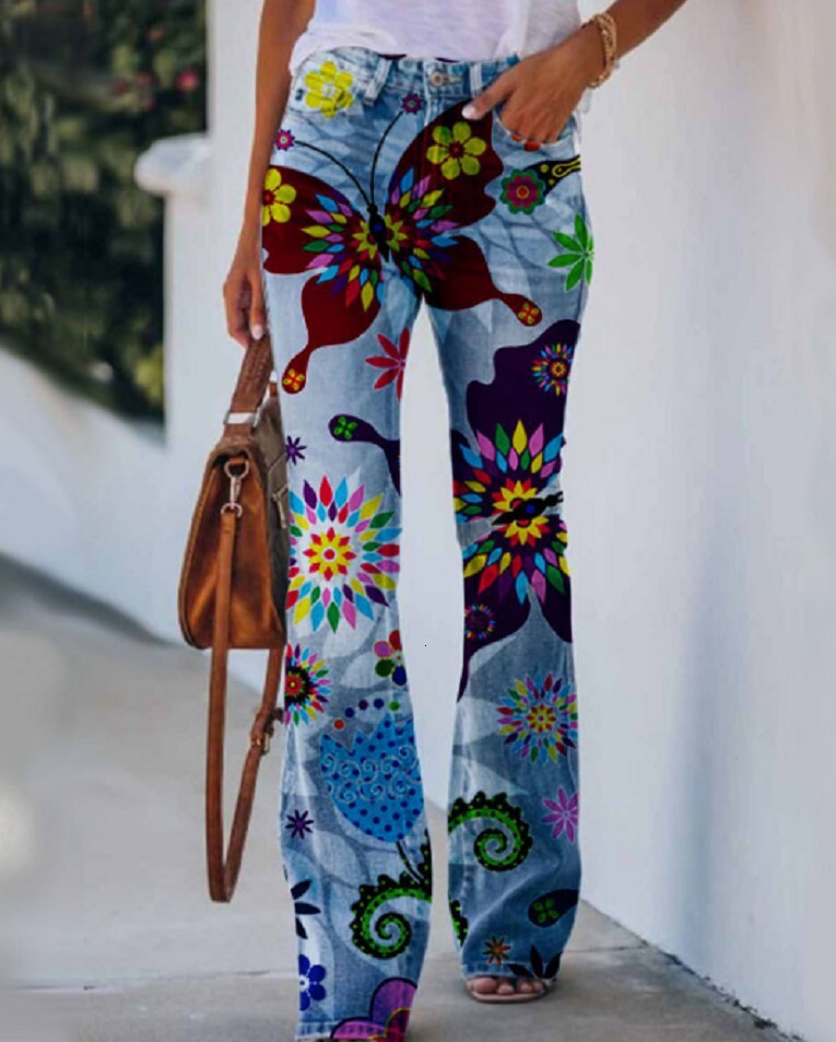 Plus Size Womens Casual Pants Wide Leg Pants Artistic Floral Pattern Pants