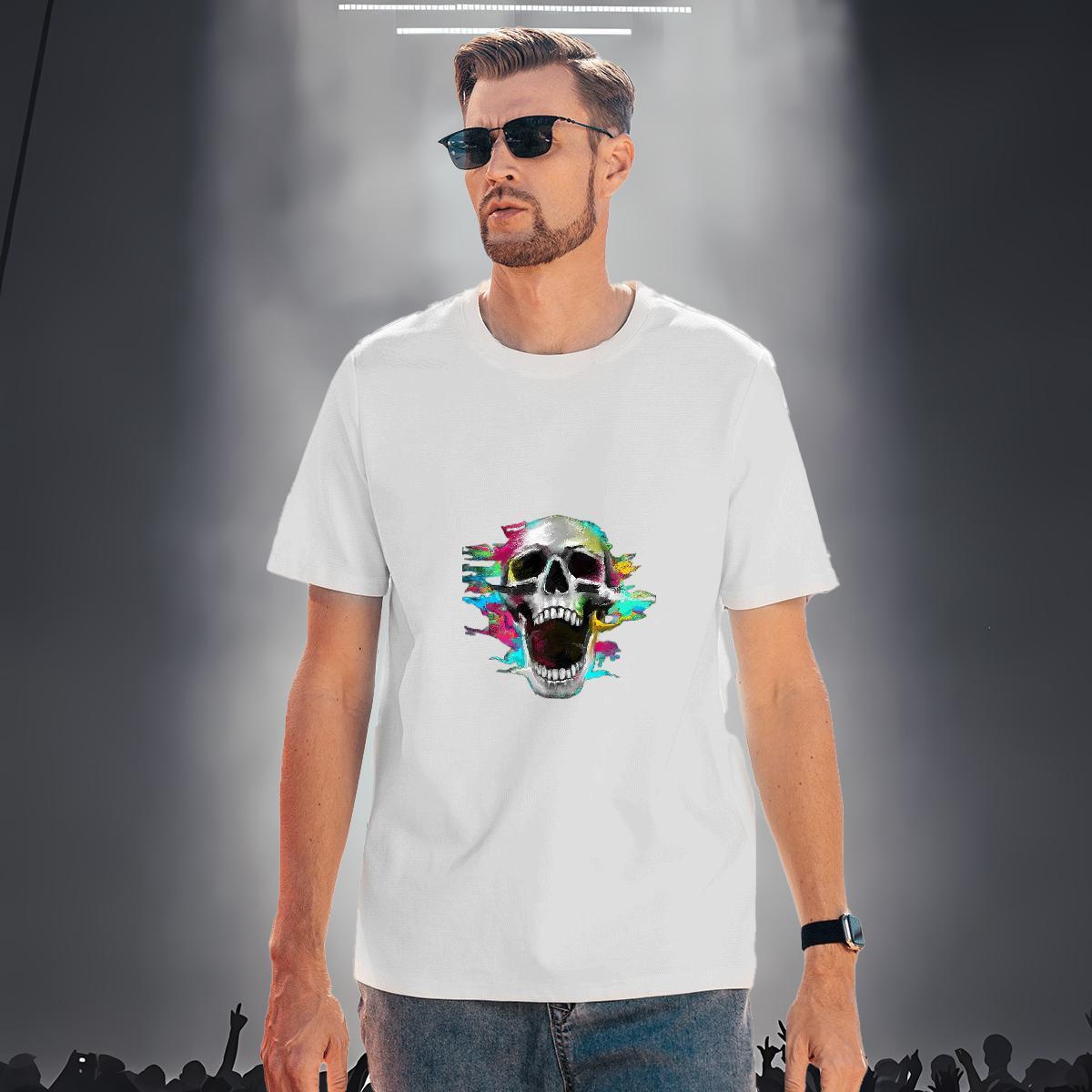 Brand Men T Shirts 230g Cotton skull Hip Hop Street Plus Size Cartoon Crew Neck Men Tees DIY Customized Clothings
