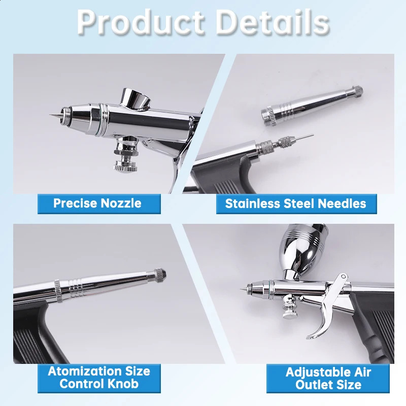 Double acting spray gun kit with 0.m air spray gun cleaning needle accessory used for spray gun cake nail tattoo painting makeup 240823