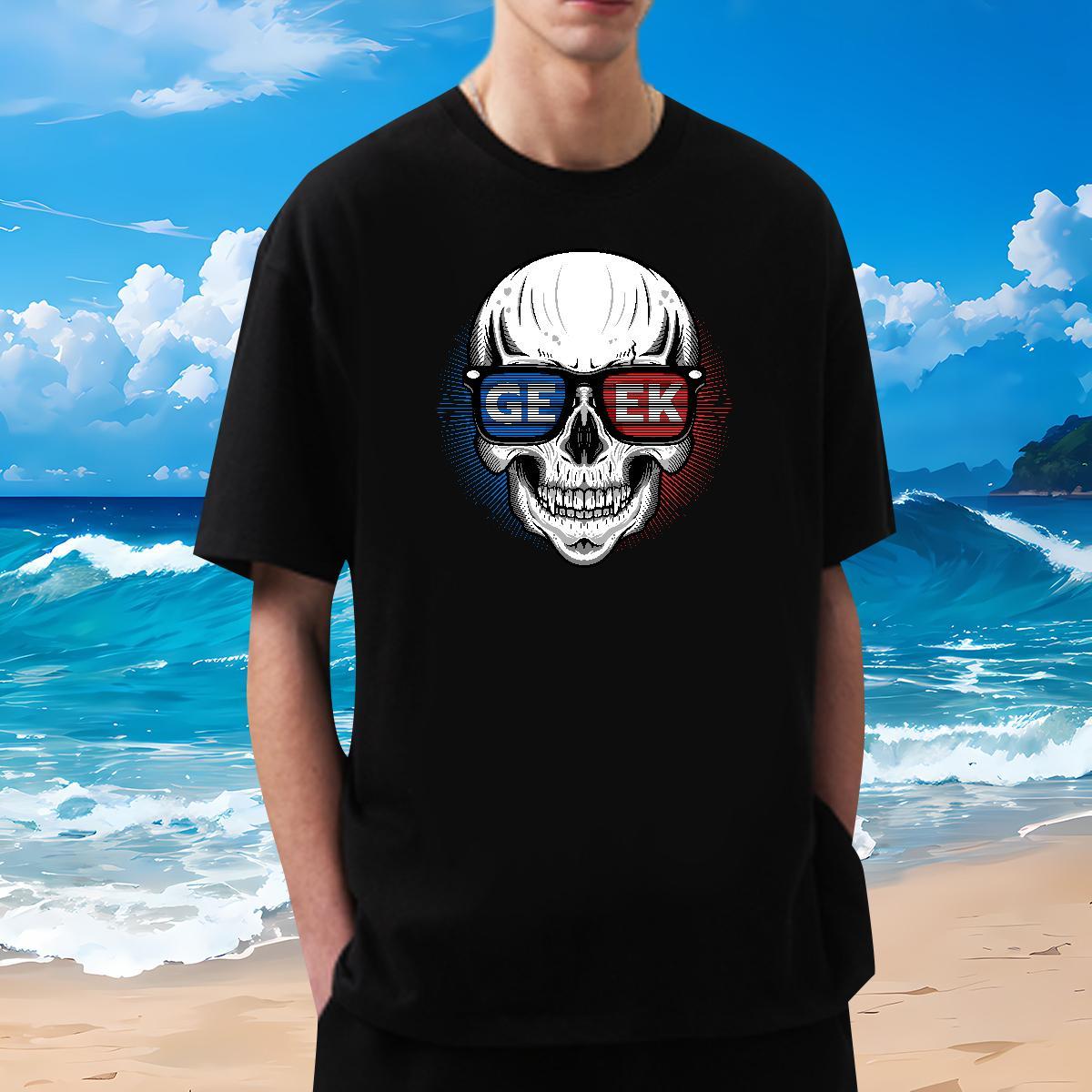 Free Shipping T shirt 230g 100% Cotton skull Street wear Hip Hop White Plus Size O-Neck Short Sleeve Tshirts 2024 Summer Clothes