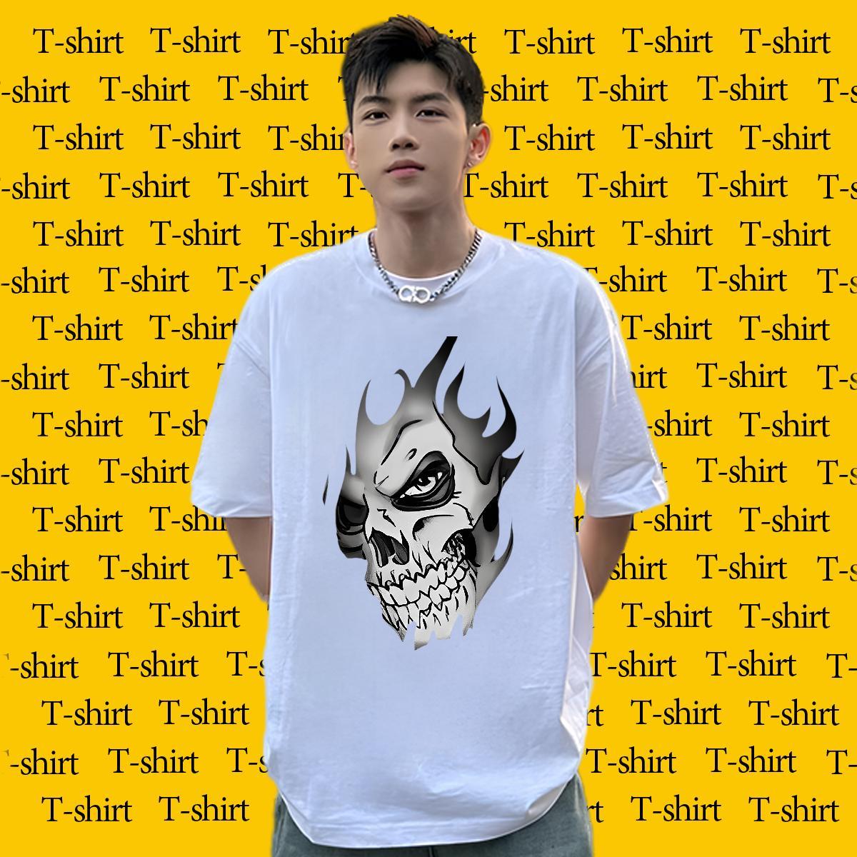 Cool T-Shirts for Men 230g 100% Cotton skull Street Wear Custom Print Plus Size Breathable Soft Couples T Shirts Fashion New Tops Shirt