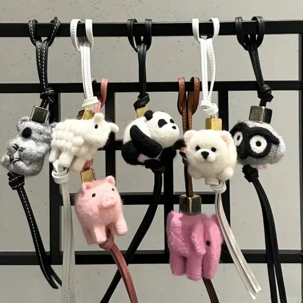 Kawaii Koala Felt Animal Cowhide Genuine Leather Rope Bag Decoration Pendant Home Car Pendants Cute Elephant Dog with Gifts Box 240824 4