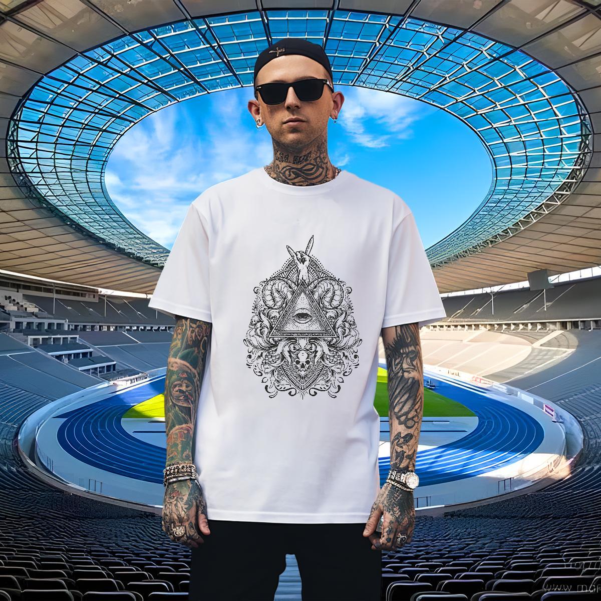 TOP Quality Men T Shirts 230g Pure Cotton eye of the devil Sport DIY Anime Short Sleeve O-Neck Tshirts Fashion New Clothings