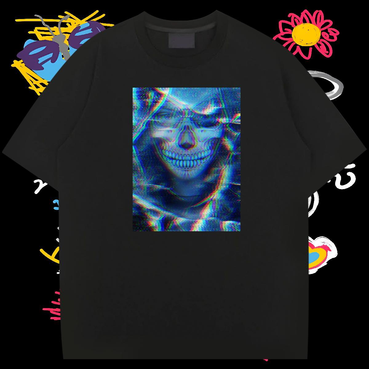 Popular Mens T Shirts 230g Pure Cotton skull Daily Wear Oversized 3XL 4XL Short Sleeve O-Neck Tshirts Fashion Design Clothings