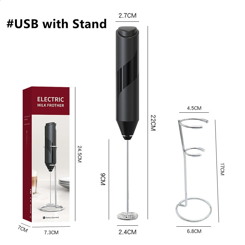 Handheld Electric Milk Frother Whisk Maker with Stainless Steel Stand Hand Drink Mixer for Egg Coffee Lattes Cappuccino Matcha 240824