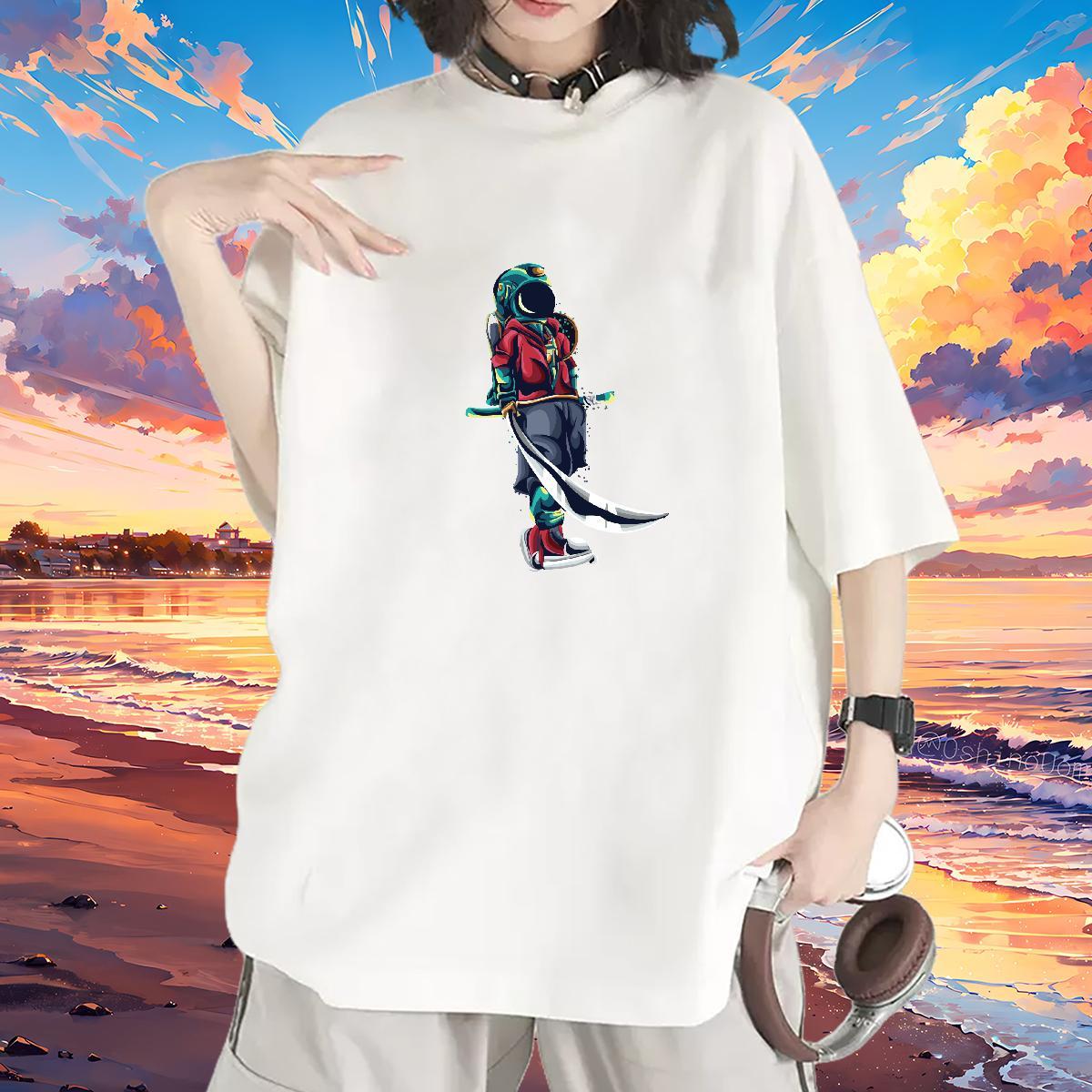 Brand Womens Tshirts 230g 100% Cotton universe Home Outdoor Woman T Shirts O-Neck Short Sleeve Customized Print Tops
