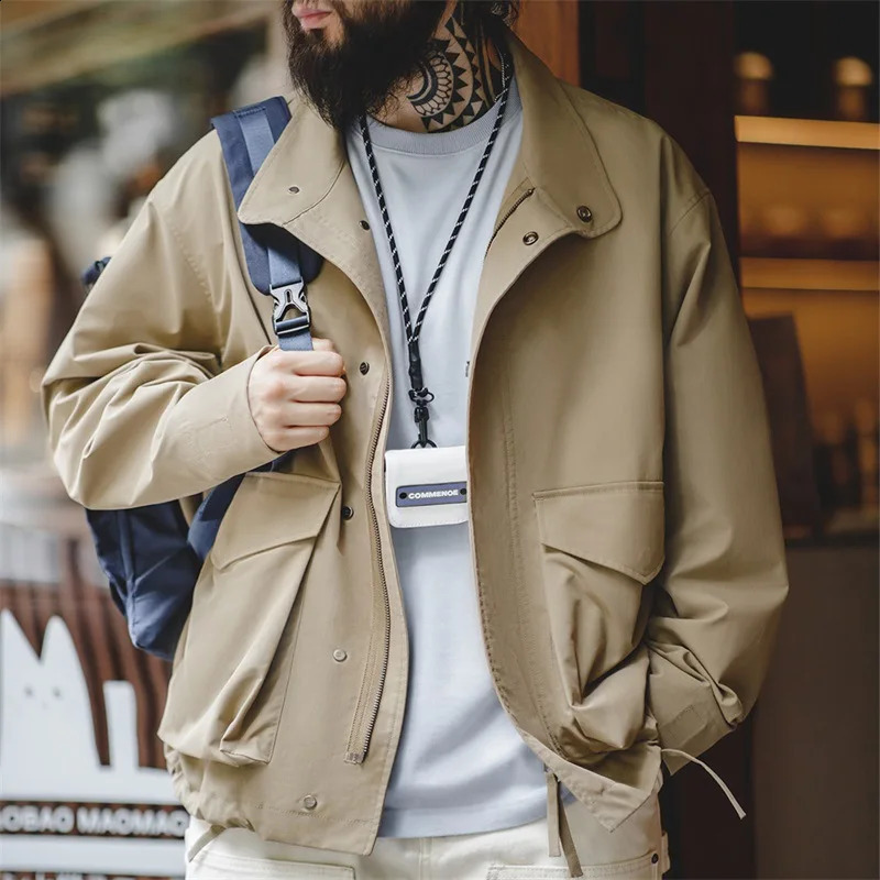 Maden Workwear American Vintage M65 Jacket Multi Pocket Lapel Amekaji Loose Coats Autumn Khaki Mens Clothing Tops 240824
