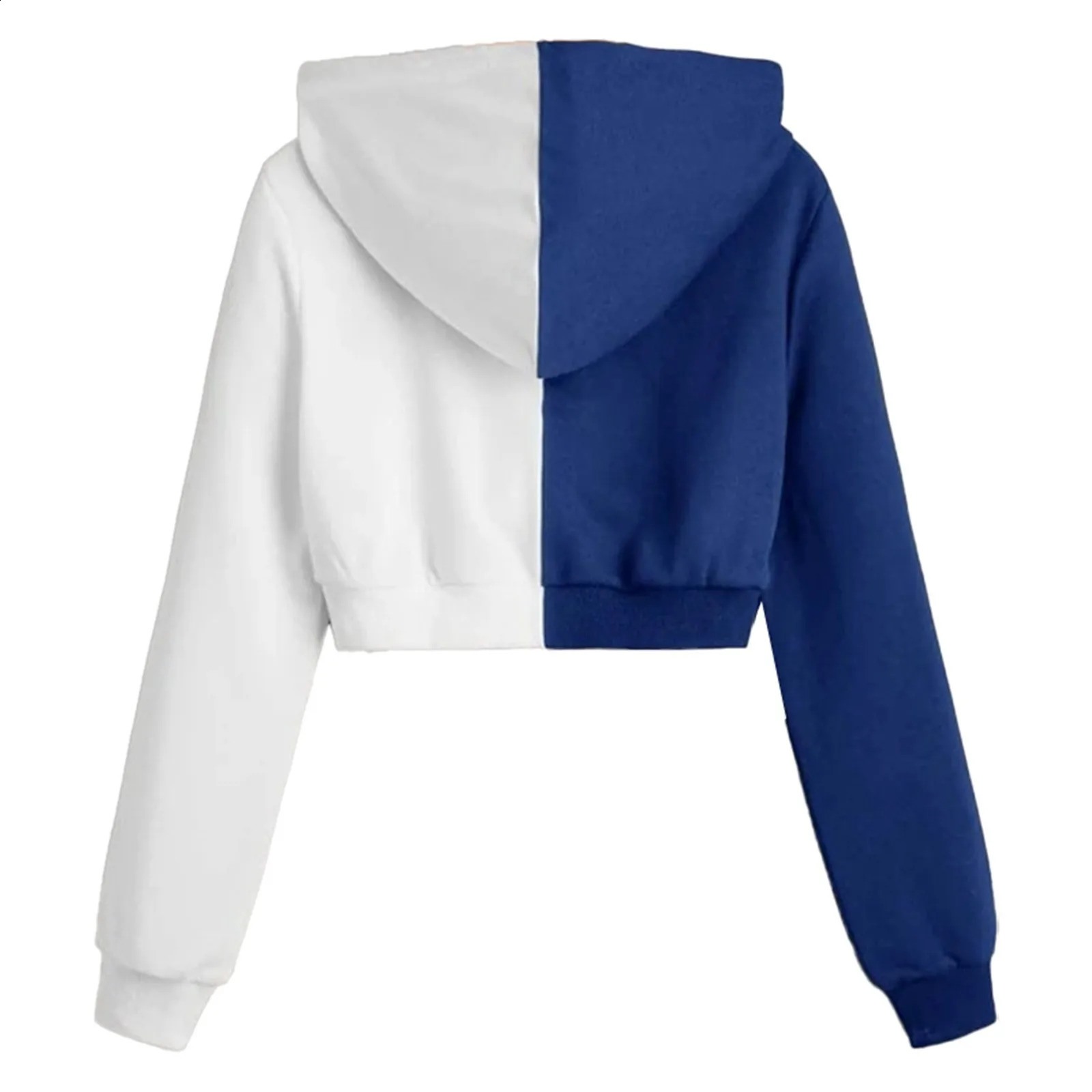 Korean Fashion Long Sleeve Streetwear Color Block Casual Zip Up Cropped Hoodies Sport Style Sweatshirt For Women 240824