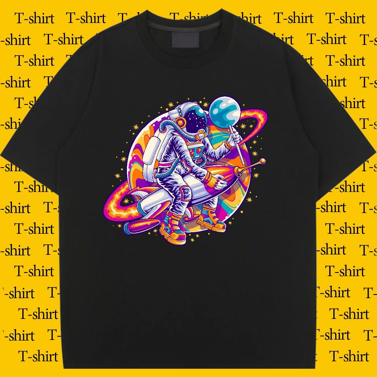 Female Lady T shirt 230g Cotton cosmonaut Sports Street Wear Woman T Shirts Breathable Anime Print Top Tees