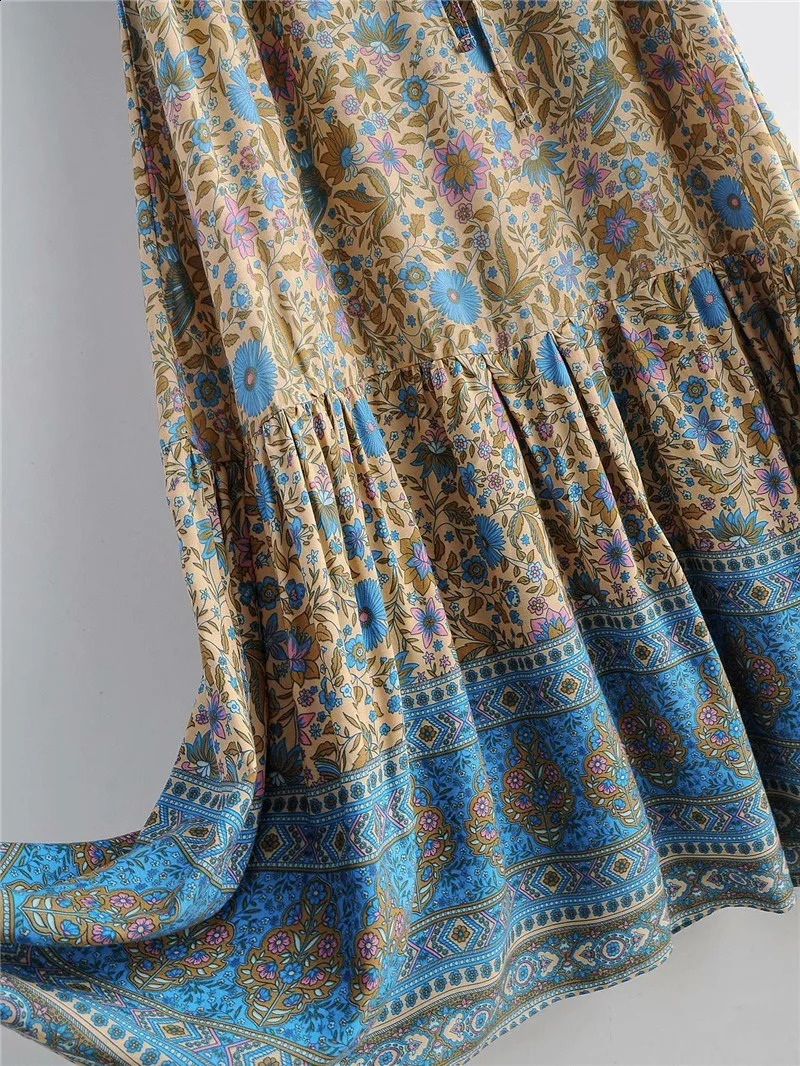 Vintage Chic Women Floral Print Batwing Sleeve Beach Bohemian Maxi Dresses Robe Ladies V-neck Summer Boho Dress Vestidos 240824