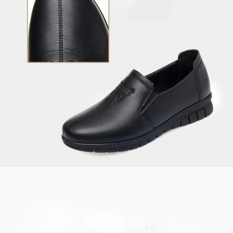Spring Soled Mother Black single shoe leather anti slip casual comfortable middle-aged and elderly womens flat shoes womens shoes 240823