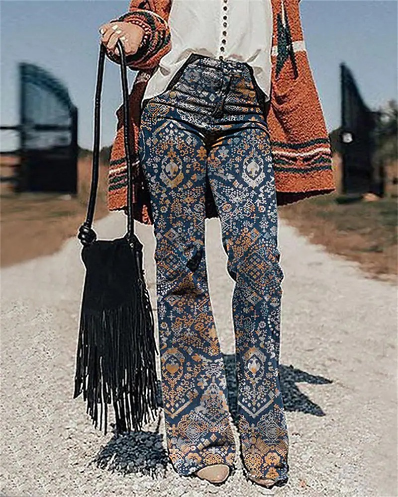 New Womens Pants 3d Printed Wide Leg Pants Loose Casual Pants with Side Pockets Flared Pants