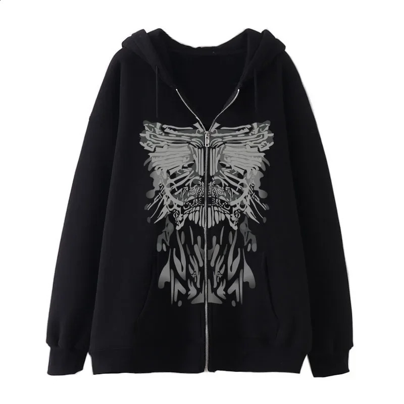 Gothic Darkly Zipper Hoodies Y2k Retro Skeleton Butterfly Sweatshirt Men Women Hip Hop Fashion Autumn Oversized Hoodie Jacket 240824