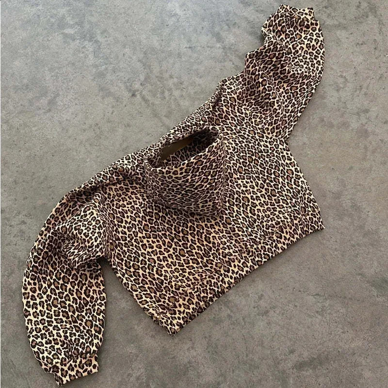 DEEPTOWN Leopard Print Hoodies Women Y2k Streetwear Hip Hop Oversize Harajuku Cheetah Print Hooded Sweatshirt Vintage Autumn 240824