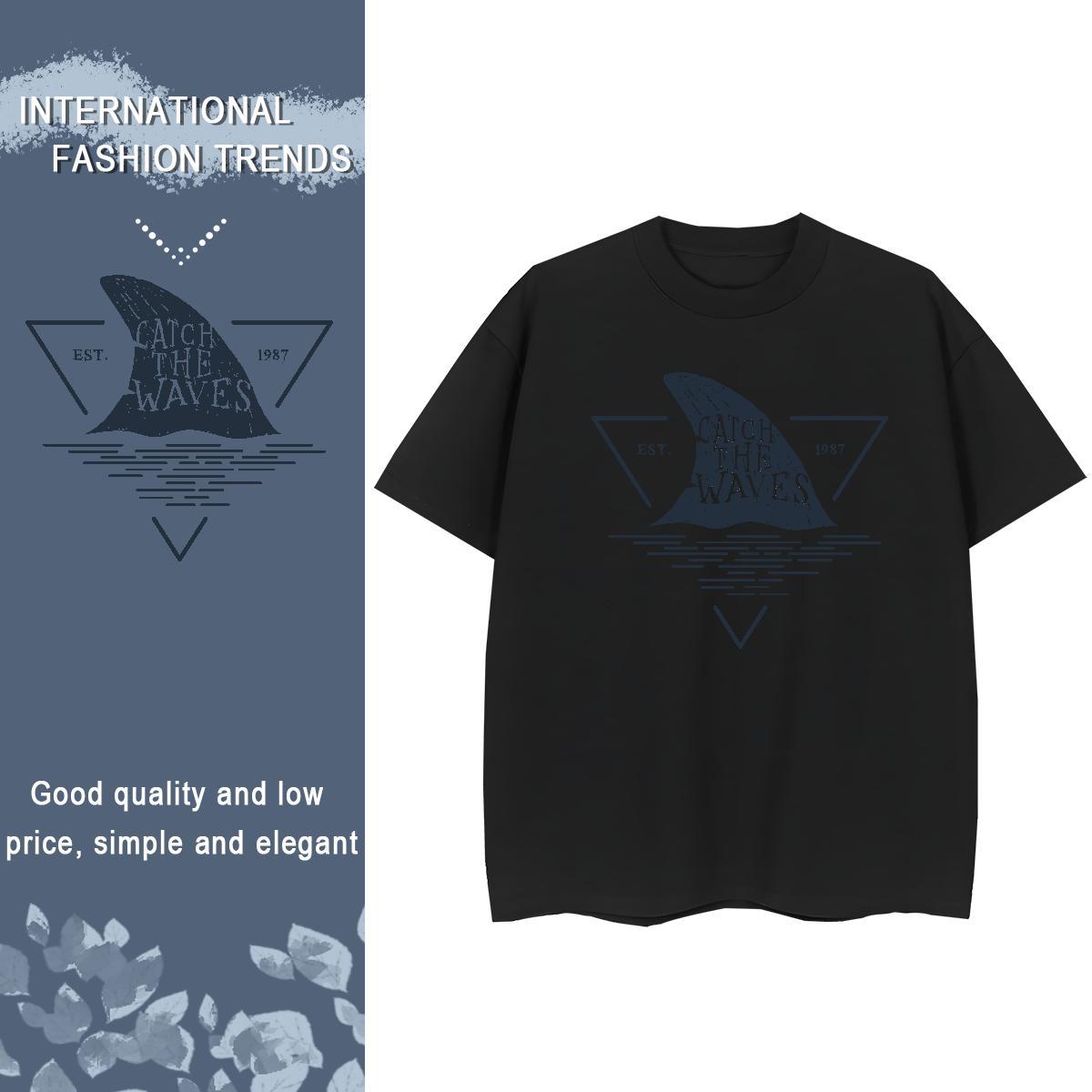 Loose fit Unisex Tshirts 230g 100% Cotton shark Daily Wear T Shirt For Woman Crew Neck Breathable Cartoon Anime Tees Shirts