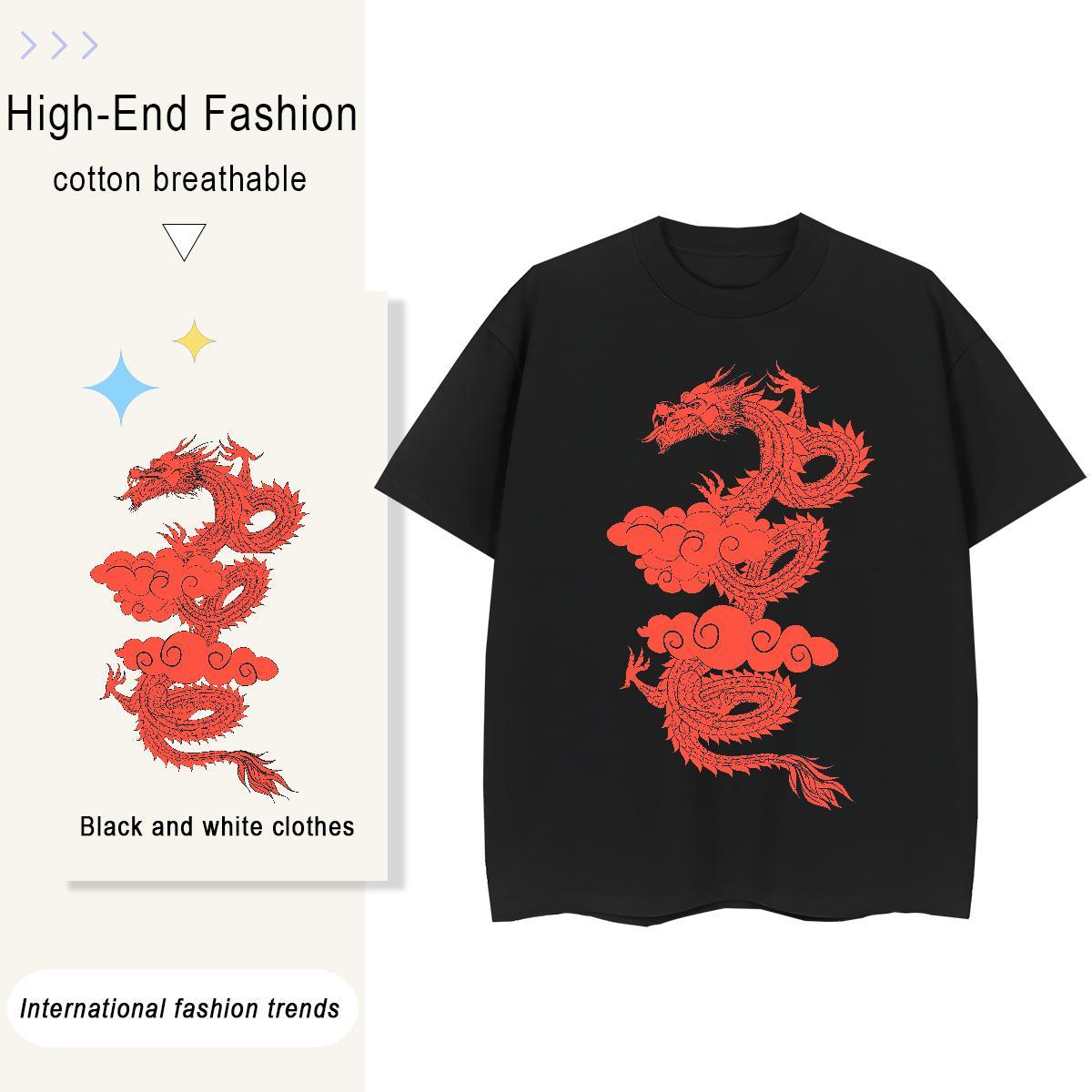 Classic T-Shirts for Men 230g Cotton dragon Street wear Hip Hop Custom Cartoon Short Sleeve O-Neck Tshirt for Man Woman Brand Polos