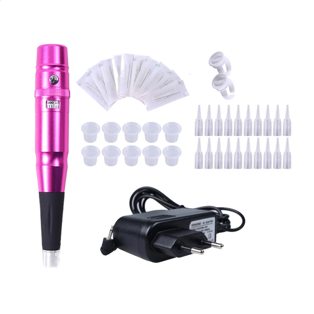anent Makeup Machine Rotating Tattoo Machine Pen Half PMU Pen Eyebrow and Lip Perforation Gun Tattoo Bead Supplies Kit 240823