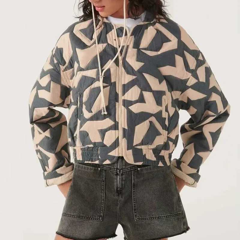 Women's Jackets 2024 Autumn/Winter Y2K Bedding Cotton Coat Vintage Printed Warm Womens Thin Park New Womens Short Top Y240824N9L0