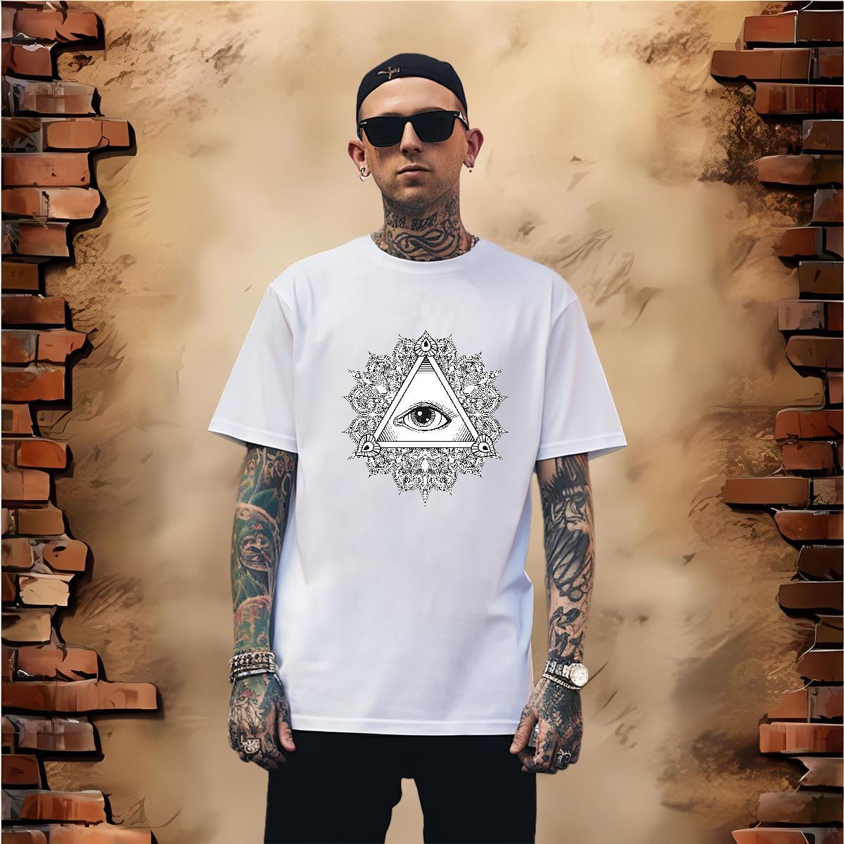 Cool T-Shirts for Men 230g 100% Cotton eye of the devil Beach Black White Round Neck Short Sleeve Men Tshirts Custom Tops Tees