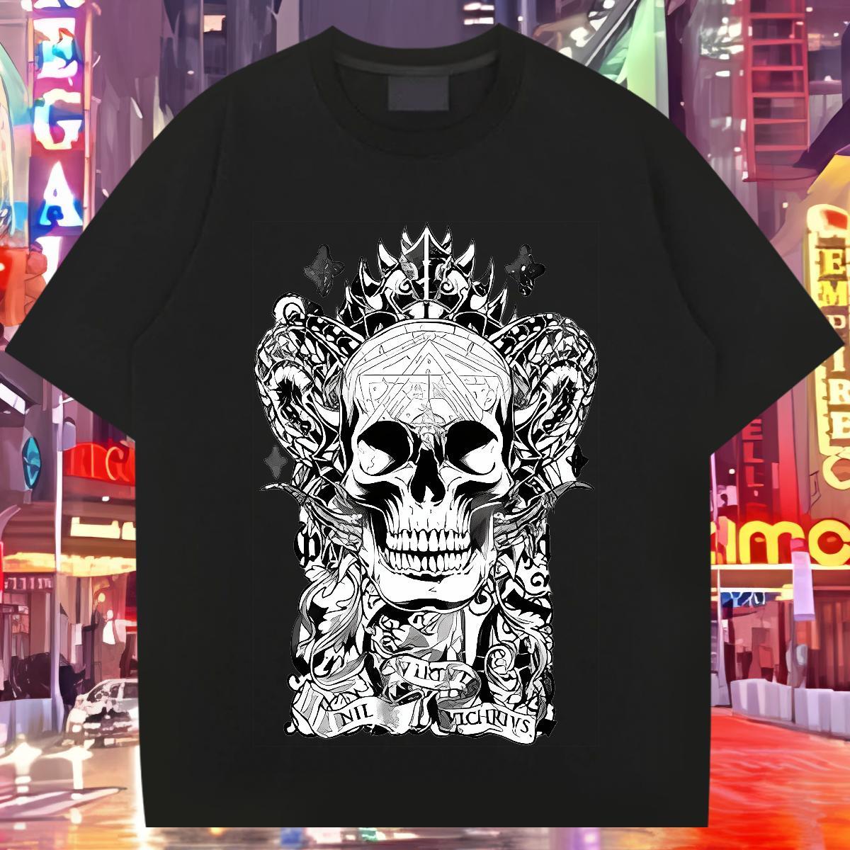 Classic T Shirts Men 230g Cotton skull Hip Hop Custom Anime Breathable Crew Neck Men Tshirts Fashion Design Tees Shirts