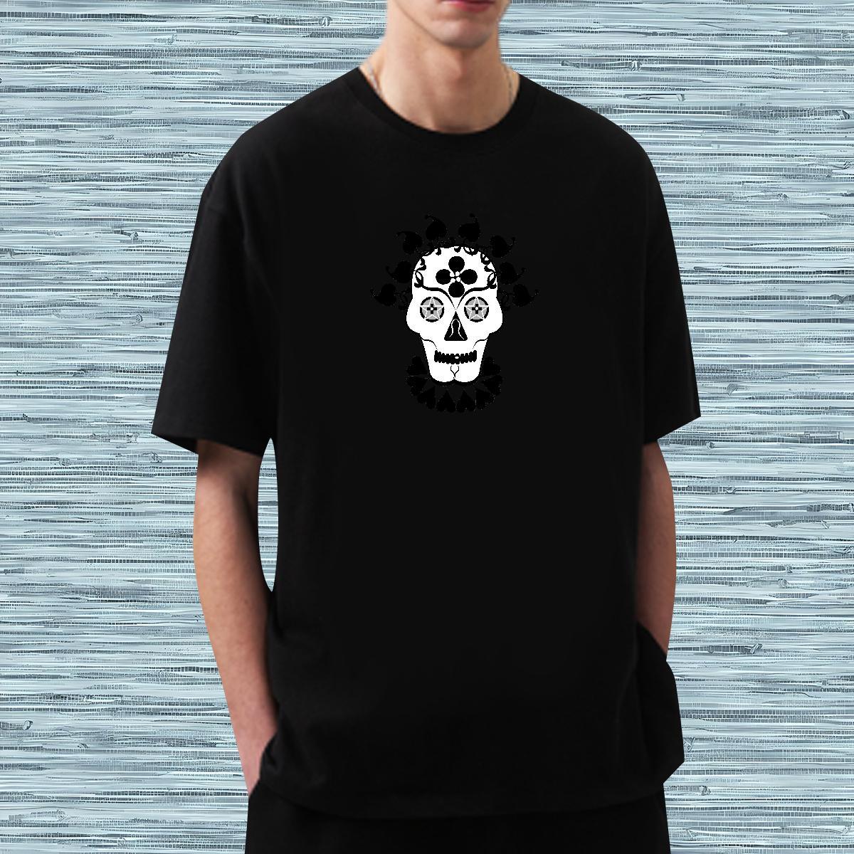 Soft Man T Shirts 230g 100% Cotton skull Outdoor Cartoon Printing L-4XL Round Neck Short Sleeve Men Tees Fashion New Tops Tees