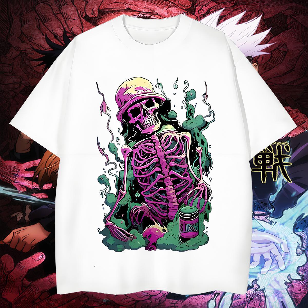 Classic T-Shirts 100% Cotton 230g skull High Street Hip Hop Floral Print Breathable Short Sleeve Tshirts Fashion Casual Tees Shirts