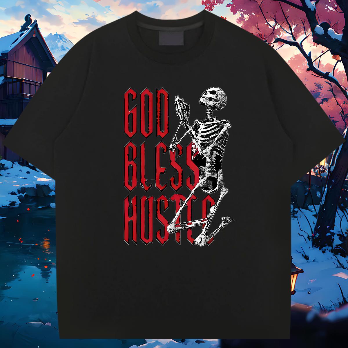 Classic T shirt 230g 100% Cotton skull Street Casual Cartoon Printing L-4XL Breathable Tshirts New Arrival Tee Shirt