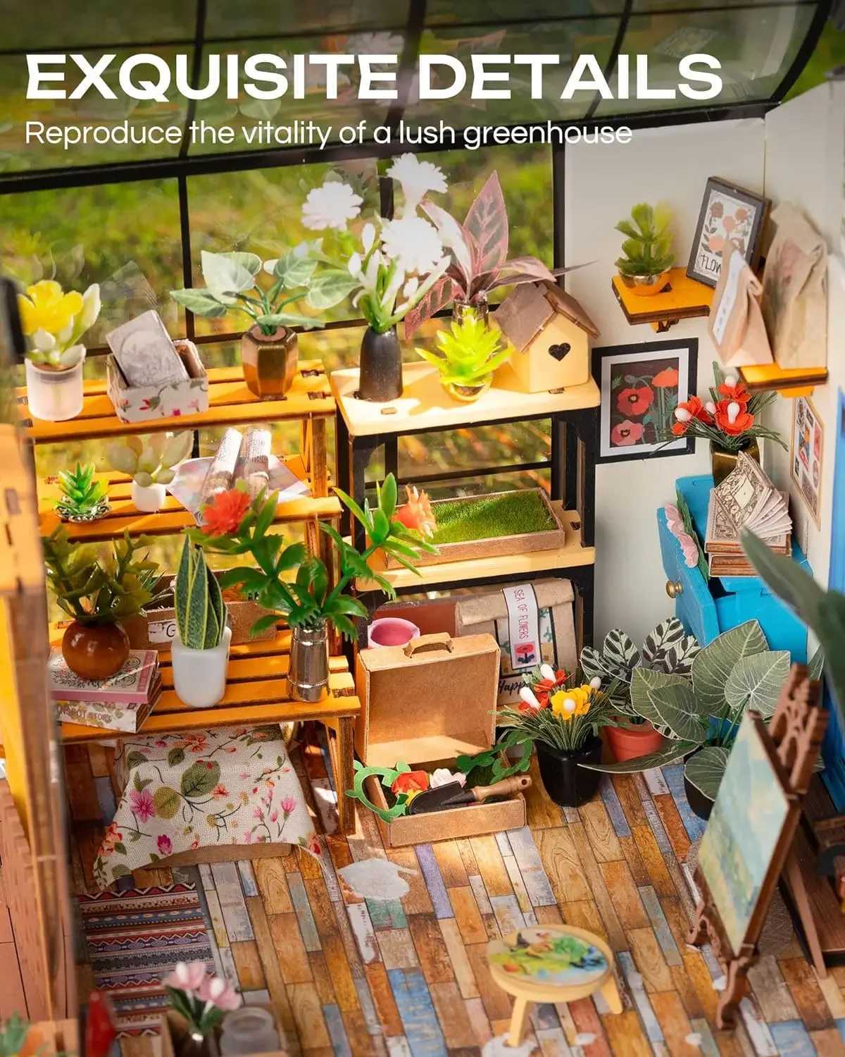 Robotime Rolife DIY Wooden Miniature Dollhouse Greenhouse Handmade Doll House Kitchen With Furniture Toys For Children Lady Gift M240824